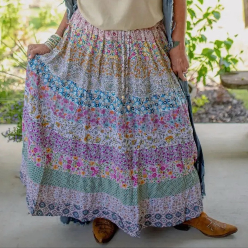 Jaded Gypsy Patchwork Dreams Maxi Skirt, Floral, Free Size Fits XS-XL